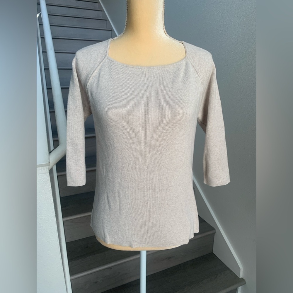 Charter Club Beige Ribbed Knit Long Sleeve Sweater Top